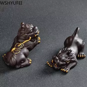 1 шт. креативный фиолетовый глинистый чайный питомец, украшение на удачу, бутик, украшение для чайного стола, аксессуары, чайный сервиз ручной работы, поделки 16x9x7cm