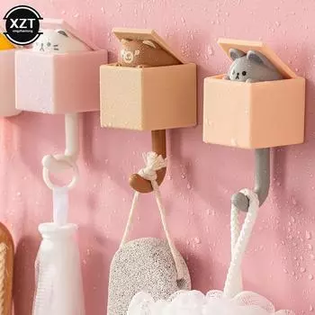 1 шт. креативный милый скрытый настенный крючок в виде кошки для одежды, шапки, шарфа, ключа, милые животные, вешалка, настенное украшение, бесплатная перфорация шоколадный