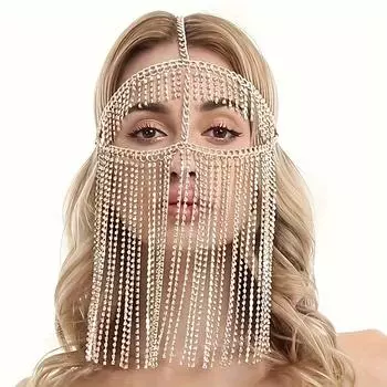 1 шт. креативный преувеличенный дизайн с кисточками, цепочка для лица, медные украшения, инкрустация синтетическими драгоценными камнями, индивидуальные женские вечерние украшения