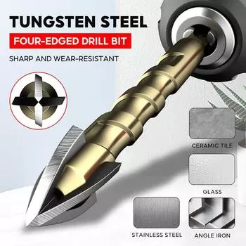 1 шт. крестообразное шестигранное сверло для плитки, многофункциональное сверло для открывания отверстий, четырехгранное сверло из сплава для стекла, металла, керамики, бетона