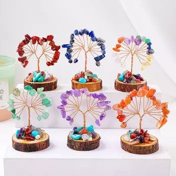 1 шт. Кристалл Чакела Счастливое Дерево Домашний Офис Стол Гостиная Деревянная Куча Кристалл Дерево Кристалл Декор С Деревянной Подставкой Сувениры