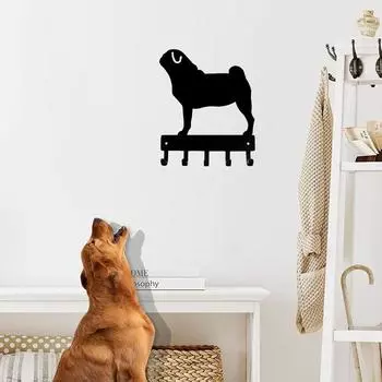 1 шт. крючки для ключей и держатель для брелока в виде мопса - 6 дюймов/9 дюймов в ширину, металлическое настенное искусство для настенных ключей светло-серый