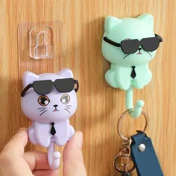 1 шт. крючки для котят, мультяшные кошки, гравитационные настенные декоративные водонепроницаемые крючки для ключей, зонтиков, полотенец, очков