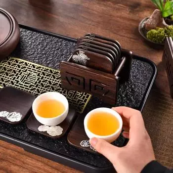 1 шт. Круглая и квадратная винтажная полка для хранения чайных сервизов, аксессуары, подставки для чая, держатель для чашки из цельного черного дерева в стиле кунг-фу