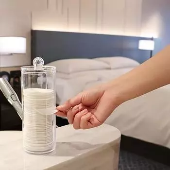 1 шт. круглая коробка для хранения косметического ватного диска, акриловый держатель ватного диска для макияжа с крышкой, прозрачная банка для хранения, организация хранения на столешнице и туалетном столике Clear Lid