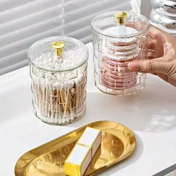 1 шт. Круглая коробка для хранения ватных палочек, органайзер для ватных палочек, ведро для кистей для макияжа, настольная косметическая ватная коробка для хранения с крышкой