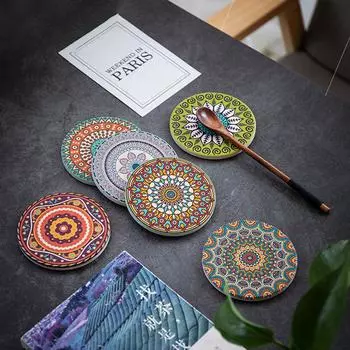 1 шт. Круглая мандала с цветочным принтом, нескользящая, изолированная, для украшения дома, подставка под стакан, коврик для чашки #5
