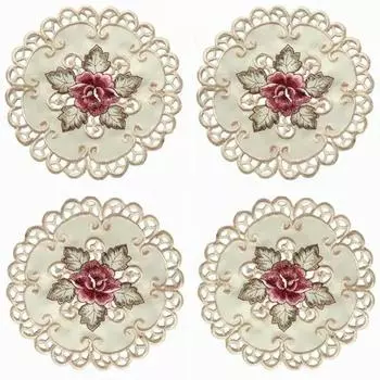 1 шт. Круглая вышитая цветочная подставка под тарелки для обеденного стола, домашняя вечеринка, свадьба, вышитая скатерть в деревенском стиле белый