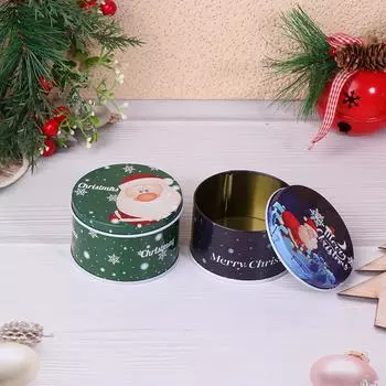 1 шт., круглая жестяная рождественская банка для конфет с рисунком Санта-Клауса, лося, напечатанная буквами, коробка для рождественских конфет, шоколада, печенья, маленькая подарочная коробка A