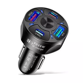 1 шт. круглое автомобильное зарядное устройство с двумя разъемами USB C, быстрая зарядка, USB Type C, быстрое зарядное устройство PD QC3.0 для iPhone, Samsung, Xiaomi, автомобильное зарядное устройство для телефона, адаптер HMM