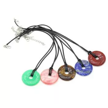 1 шт., круглые бусины из натурального камня с полуотверстиями, ожерелье, целебный кварцевый кожаный ремешок, цепочка, ожерелья для женщин и мужчин, ювелирные изделия 35x35 мм 35x35mm