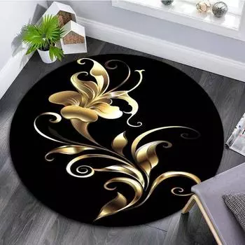 1 шт., круглые коврики с золотым цветочным принтом, водостойкий нескользящий толстый мягкий напольный коврик, сверхпрочный комфортный коврик для кухни 60X60cm