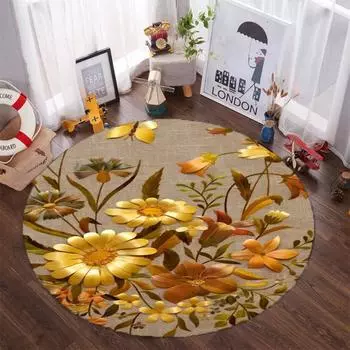 1 шт., круглые коврики с золотым цветочным принтом, водостойкий нескользящий толстый мягкий напольный коврик, сверхпрочный комфортный коврик для кухни 60X60cm