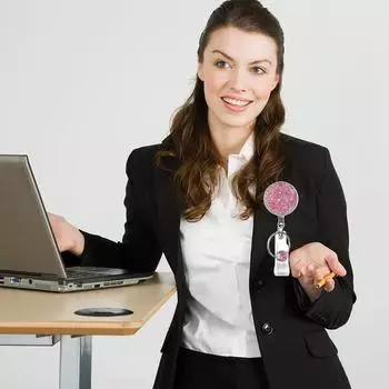 1 шт., круглый блестящий бейдж с пайетками, выдвижной держатель для бейджа, держатель для удостоверения личности медсестры, врача, шнурок для ключей, канцелярские принадлежности