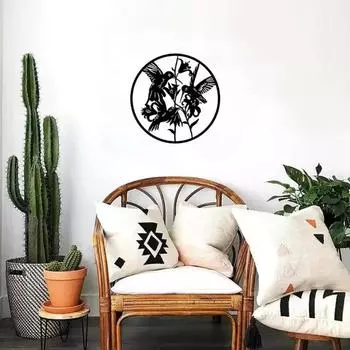 1 шт. Круглый декор для стен в виде животных, летающая колибри с цветком лилии, настенное искусство для дома, гостиной, внутреннее украшение из металла чёрный