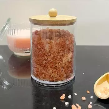 1 шт. круглый держатель ватного диска с бамбуковой крышкой, прозрачные акриловые контейнеры для ватных тампонов/шариков, аптекарская банка для ванной/туалета/туалетного столика 1 Pc Cotton Swab Holder