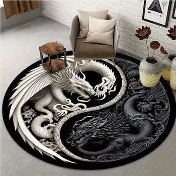 1 шт. круглый ковер с готическим рисунком дракона, нескользящий моющийся ковер для дома, нелиняющий коврик для спальни, гостиной, офиса, машинная стирка 60X60cm