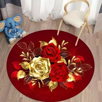 1 шт., круглый ковер с розой, Золотая роза, узор, коврик, Золотая роза, круглые ковры для гостиной, спальни, стула, ковры, домашний декор, подарки 60X60cm