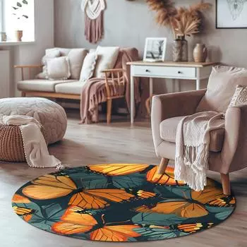 1 шт. круглый коврик с принтом бабочки для дома, нескользящий моющийся волоконный ковер, мягкий удобный коврик для спальни, гостиной 60X60cm