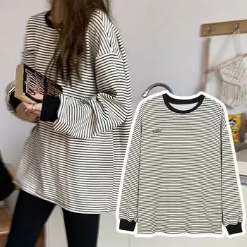 1 шт. Круглый вырез с длинным рукавом Куртки женские осенние полосатые толстовки с капюшоном Футболки свитшоты Топы Пуловеры XXL