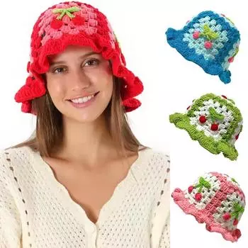1 шт. кружевная детская веселая цветная индивидуальная вишневая милая шапка шерстяная пряжа тканая