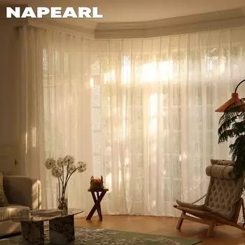 1 шт., кружевная газовая занавеска с цветочным принтом, прозрачная занавеска из прозрачного тюля для спальни, гостиной, украшения дома, NAPEARL W100cm x L130cm белый