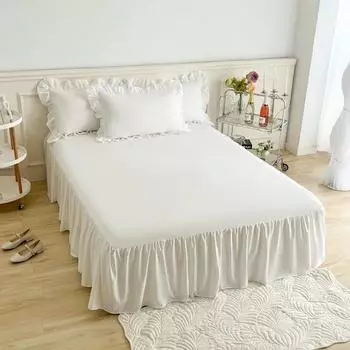 1 шт., кружевная однотонная юбка с рюшами, покрывало для кровати, юбка для спальни, нескользящий чехол для матраса, простыня/покрывало 1pc skirt 100x200cm