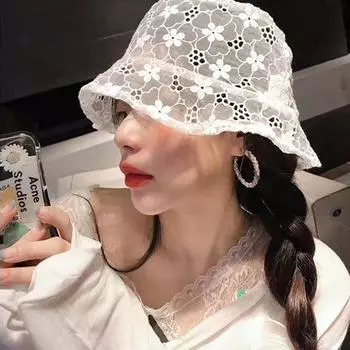 1 шт. кружевная шляпа рыбака, милая маленькая шляпа в виде цветочного горшка, солнцезащитная шляпа, летняя дышащая шляпа, тонкая цветочная шляпа, элегантная чёрный
