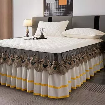1 шт. Кружевная юбка для кровати, однотонный чехол для матраса, стеганое покрывало, tagesdecke Покрывала для кровати с оборками и эластичной лентой (Нет наволочки) 150x200x45cm 1pc