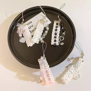 1 шт., кружевной брелок для телефона для девочек, короткий шнурок для телефона в стиле милого сердца для женщин, Kawaii, подвеска для наушников, аксессуары белый