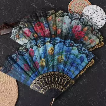 1 шт. кружевной складной веер черный деревянный стержень классический танцевальный складной веер высокое качество элегантный женский веер домашний декор