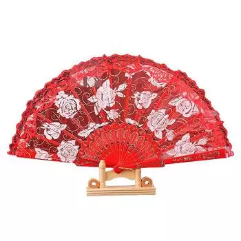 1 шт., кружевной веер с розами, эстетический веер для красоты, модный реквизит для выступлений, классический складной веер, однотонный, полый