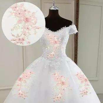 1 шт кружевные цветы нашивка DIY аксессуары 3D гвоздь бисер ткань наклейка для свадебного платья костюмы 33X26CM темно-синий