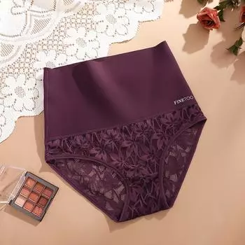 1 шт., кружевные трусики с высокой талией, женское нижнее белье, антибактериальные, мягкие трусы с промежностью, ажурное нижнее белье, корректирующее белье S&1pc фиолетовый