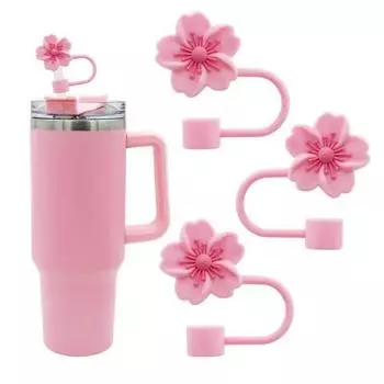 1 шт., крышка для соломинки в виде цветка бегонии, 10 мм, силиконовые наконечники для соломинок, многоразовые пыленепроницаемые соломенные верхушки для украшения вечеринки в форме стакана со льдом розовый