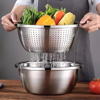 1 шт. Кухонная миска с отверстиями для сита, сито для мытья риса, сито для фруктов и овощей, сетка из нержавеющей стали, тарелка для хранения