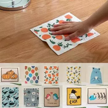 1 шт., кухонная впитывающая ткань с принтом, целлюлозные чистящие салфетки, влажная и сухая бытовая тряпка, многоразовая 1