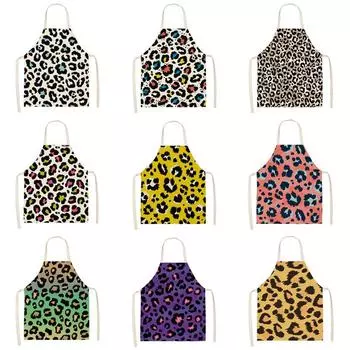 1 шт. кухонные фартуки для женщин, мужчин и женщин, леопардовый хлопковый льняной фартук, сарафан, инструменты для чистки, домашняя кулинария, выпечка, нагрудник на талии 47x38cm