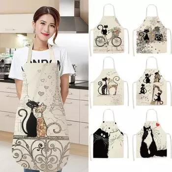 1 шт. кухонный фартук с рисунком милого кота без рукавов хлопковый льняной фартук домашняя одежда для уборки домашняя готовка передник 02-child