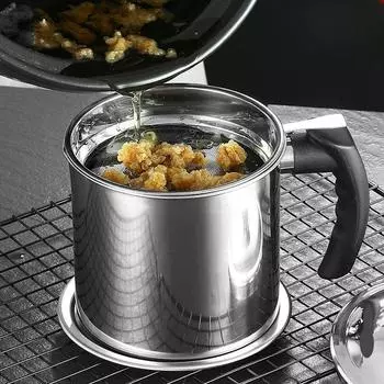 1 шт., кухонный контейнер из нержавеющей стали с ситечком - для удобного хранения растительного масла и жира, удобная ручка для безопасного обращения и заливки