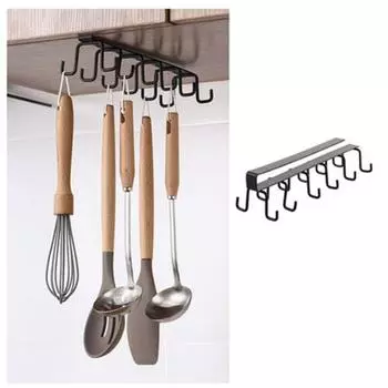 1 шт., кухонный крючок, настенный шкаф, двухрядный крючок, подвесной держатель для чашки, кухонный органайзер, стойка, подвесной держатель для чашки 25.5*8*7cm чёрный