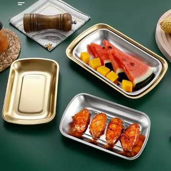 1 шт. кухонный поднос для хранения продуктов, утолщенная нержавеющая сталь, блюдо для барбекю, бытовые противни для овощей и фруктов, прямоугольная форма для выпечки