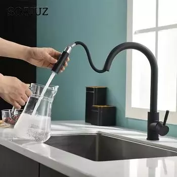 1 шт. кухонный смеситель для горячей и холодной воды из нержавеющей стали с выдвижной насадкой с 3 скоростями чёрный
