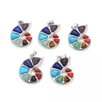 1 шт., кулон из натурального камня с семью чакрами для исцеления Рейки, европейский и американский стиль, подвески-улитки для самостоятельного изготовления мужских и женских ожерелий, ювелирных изделий 1Pc/2938mm