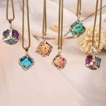 1 шт., кулон с кристаллами исцеления Рейки, геометрический стиль, квадратная энергетическая цепь из натурального камня, ожерелья для женщин и мужчин, рождественские украшения, подарки 1Pc/2525mm синий