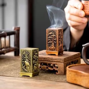 1 шт. Курильница для благовоний, креативная, с рисунком цветка сливы, изысканная, с узором хризантемы, из сплава, аксессуары для дома, орхидея, бамбук, квадратная, вертикальная