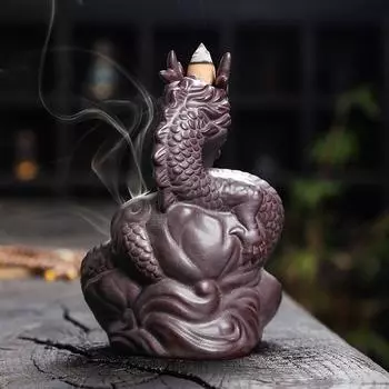 1 шт. Курильница для благовоний в форме дракона с обратным потоком и сверкающим светодиодным светом для медитации, талисман года Лунга - без благовоний