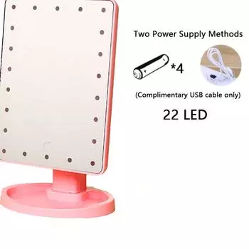 1 шт. Квадратное зеркало для макияжа с кронштейном и 22 светодиодами, настольное косметическое зеркало с подсветкой и вращением на 360 градусов чёрный