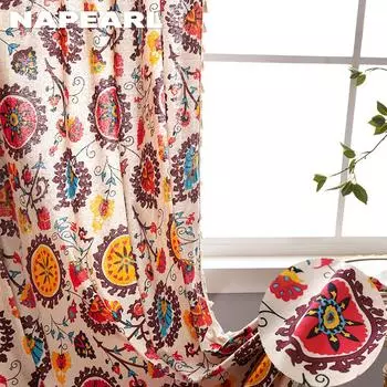 1 шт., льняная хлопковая занавеска с принтом NAPEARL, богемный стиль, 40% полузатемняющиеся оконные шторы с кисточками для гостиной, спальни, домашний декор W150cm x L60cm