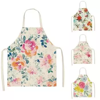 1 шт. льняной фартук с цветочным принтом, обеденный нагрудник, кухонный фартук для приготовления пищи, выпечки, барбекю, устойчивый к пятнам фартук, аксессуары для уборки дома 47x38cm